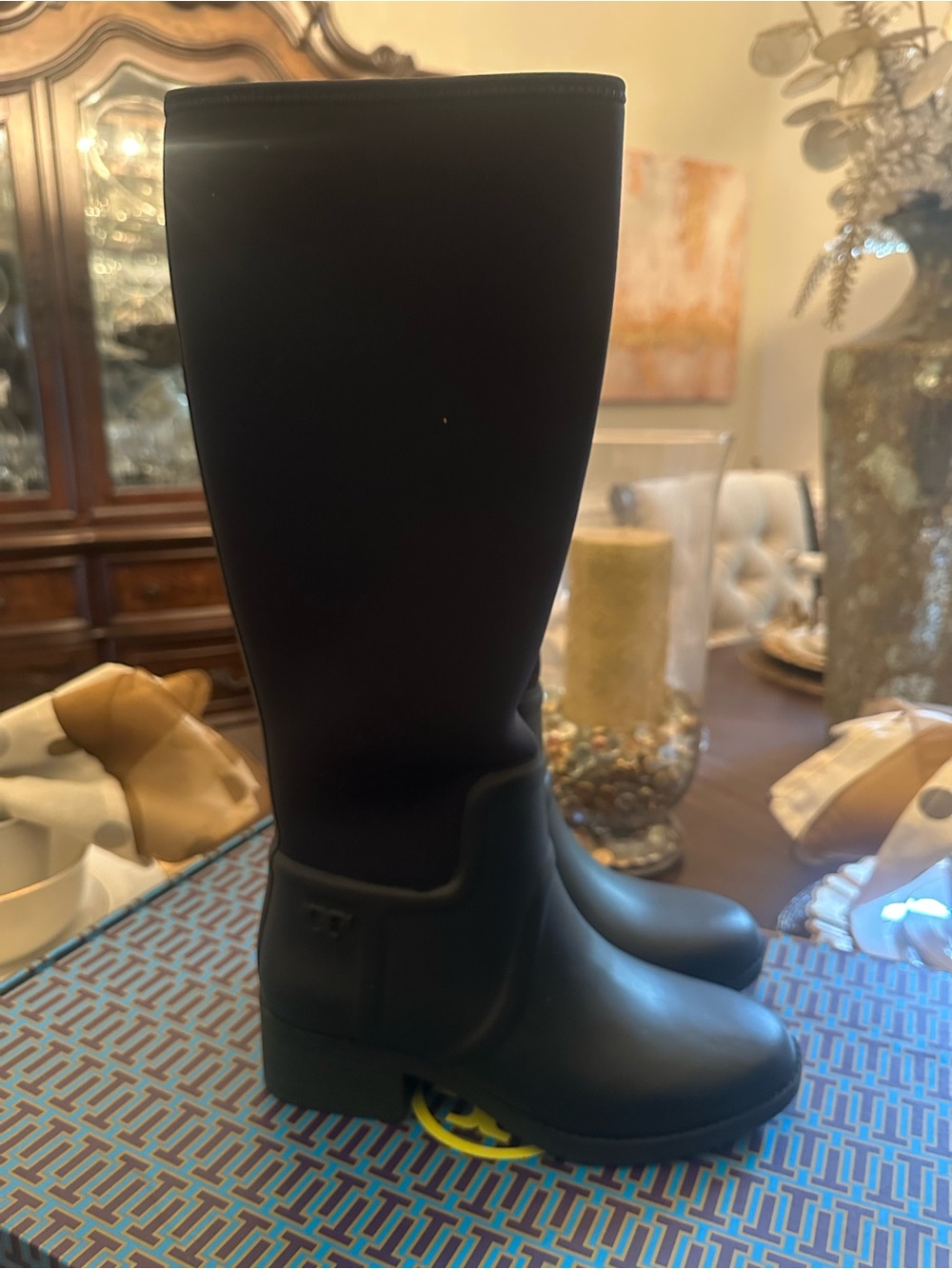 Attention Not New Size 8 Women Navy Blue Tory Burch Tall Rain Boots
